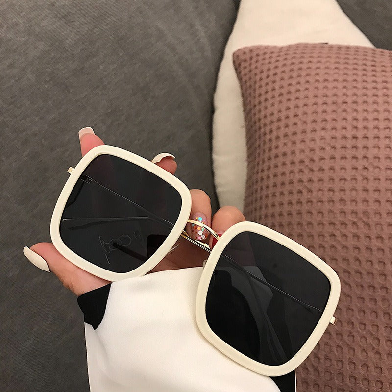 Large frame square sunglasses for ladies, elegant driving, long face sunglasses, trendy and UV protection