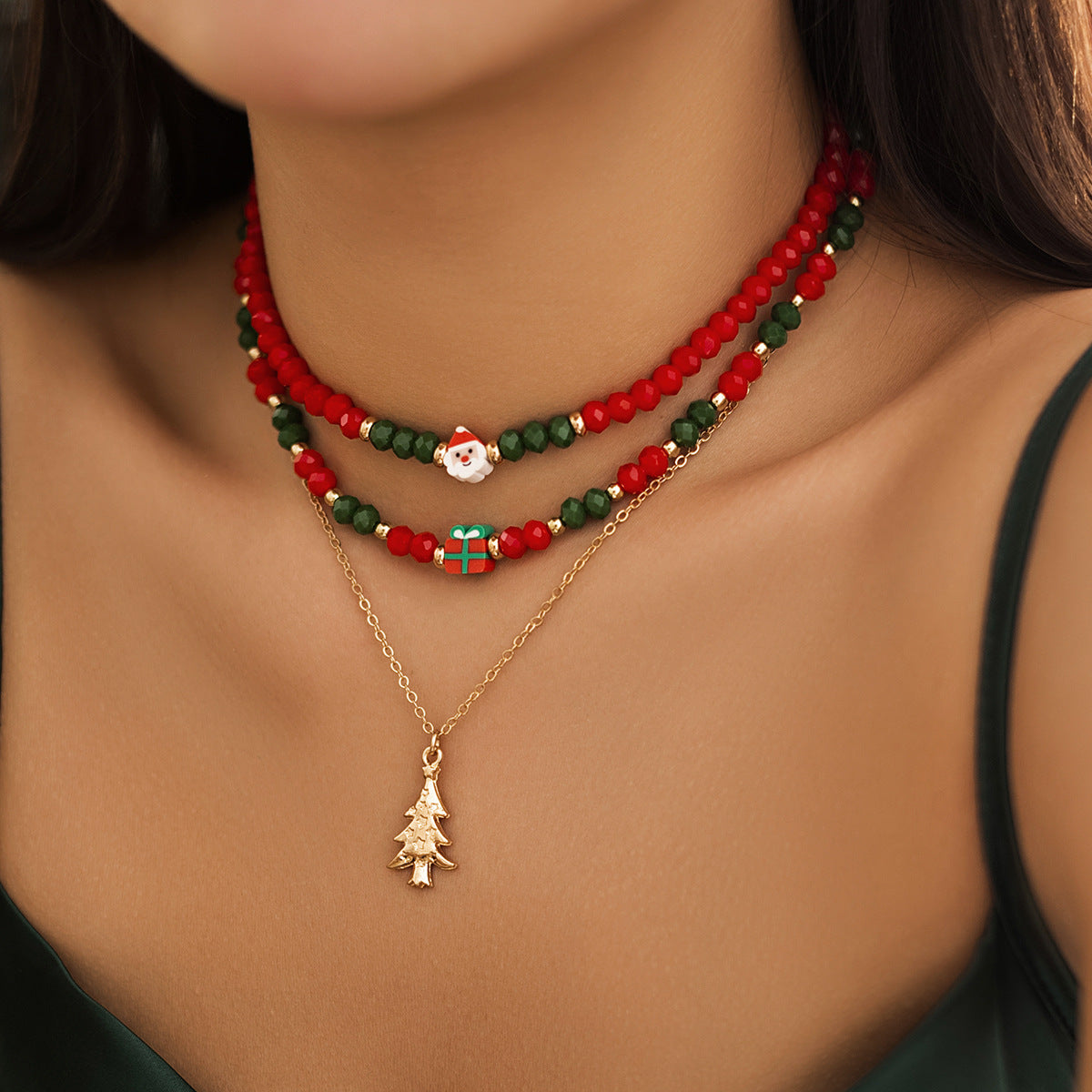 Christmas beaded women's necklace, Christmas snowman gift, imitation crystal choker