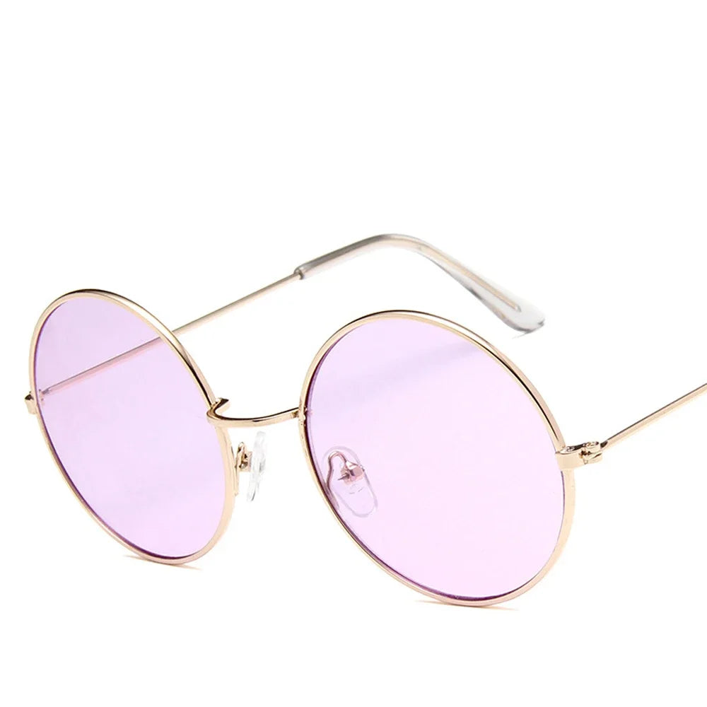 Women's Alloy Mirror Sunglasses Retro Designer Sunglasses Pink Round Sunglasses for Women