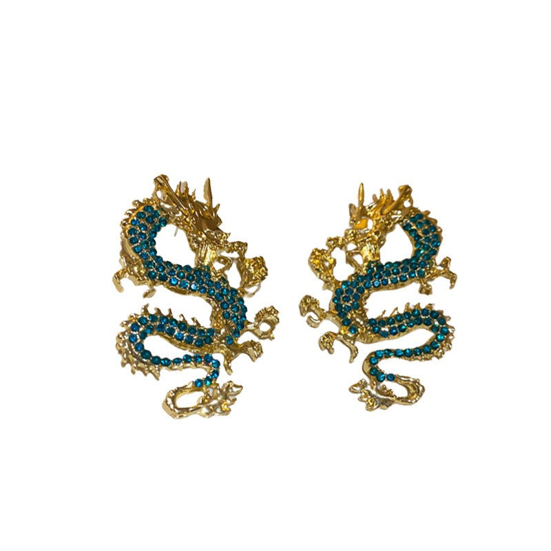 Zodiac dragon earrings, fashionable retro Chinese style earrings, national trend earrings