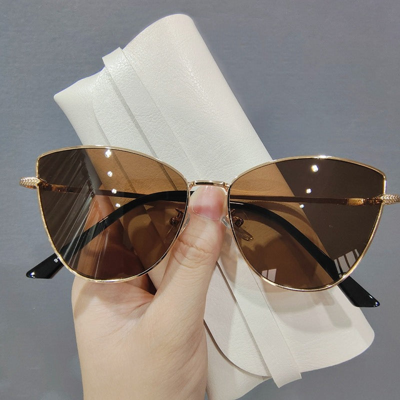 Metal small frame cat eye sunglasses European and American trendy street style decorative sunglasses