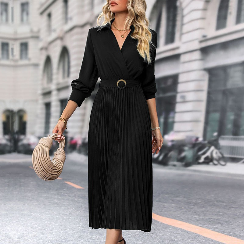 Wholesale popular spring and autumn European and American women's high-end solid color dresses