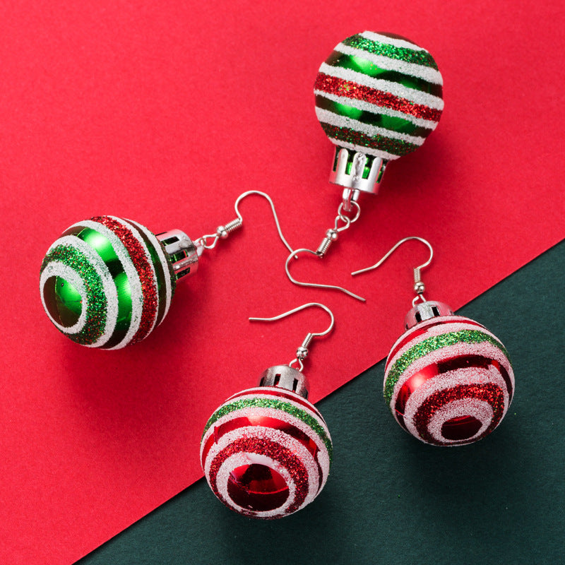 Christmas Ball Stripe Earrings Earhook Personality Simple Christmas Earrings