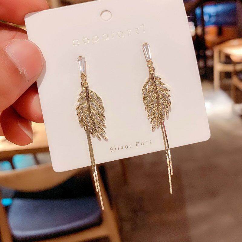 925 Silver Needle Stud Earrings Women's Long Fashion Earrings Tassel Earrings New Trendy Leaf Earrings