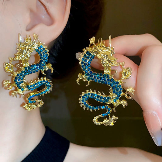 Zodiac dragon earrings, fashionable retro Chinese style earrings, national trend earrings