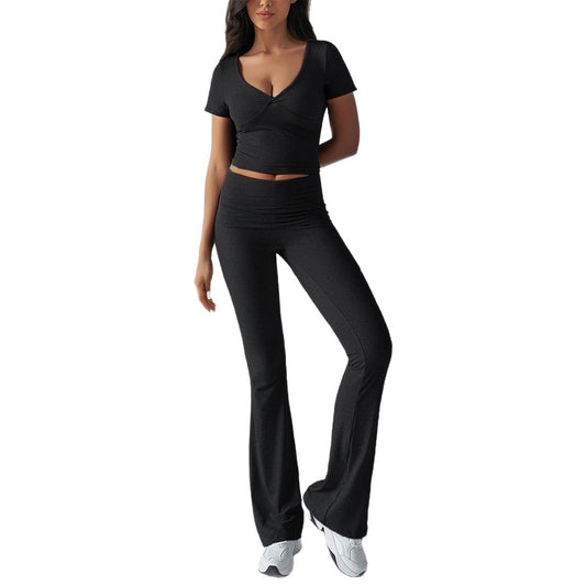 Sports style short sleeved T-shirt yoga pants set