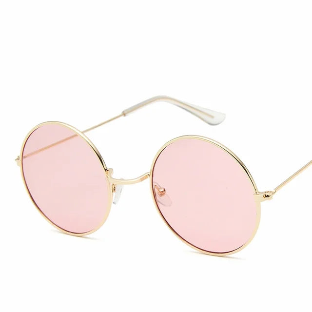 Women's Alloy Mirror Sunglasses Retro Designer Sunglasses Pink Round Sunglasses for Women