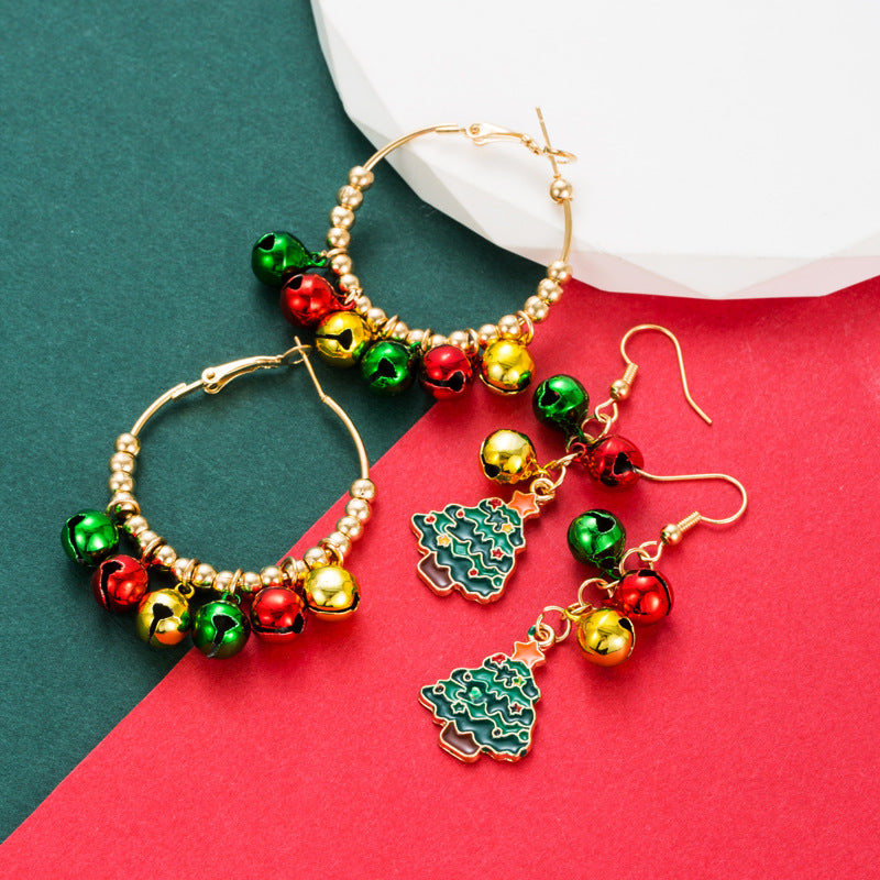 Christmas Series Fashion Design Long Christmas Tree Earrings Cute Bells Hundred Match Ear Hook Earrings