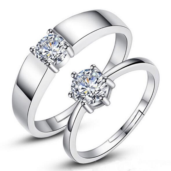 Zircon Adjustable Silver Couple Wedding Rings