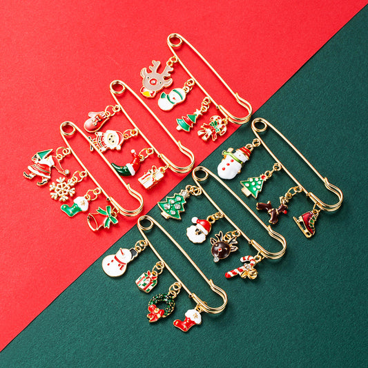 Christmas Series Alloy Oil Dripping Christmas Tree Snowflake Elk Snowman Pendant Brooch Female Fashion Accessories