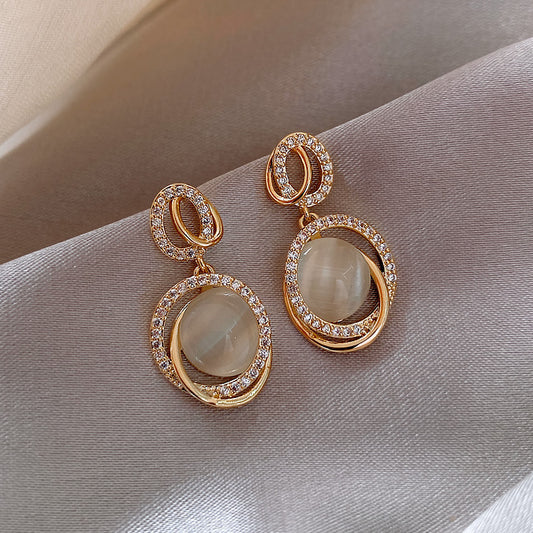 S925 Silver Needle Korean Opal Earrings Geometric Loop Earrings New Fashion Style Earrings Female Earrings