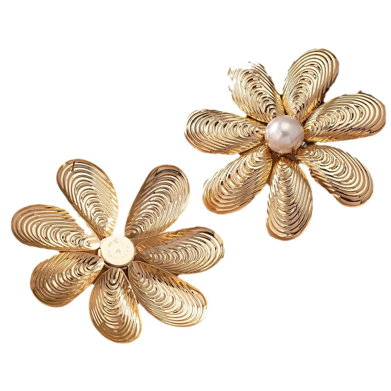 Golden seven petal large flower earrings, retro and exaggerated