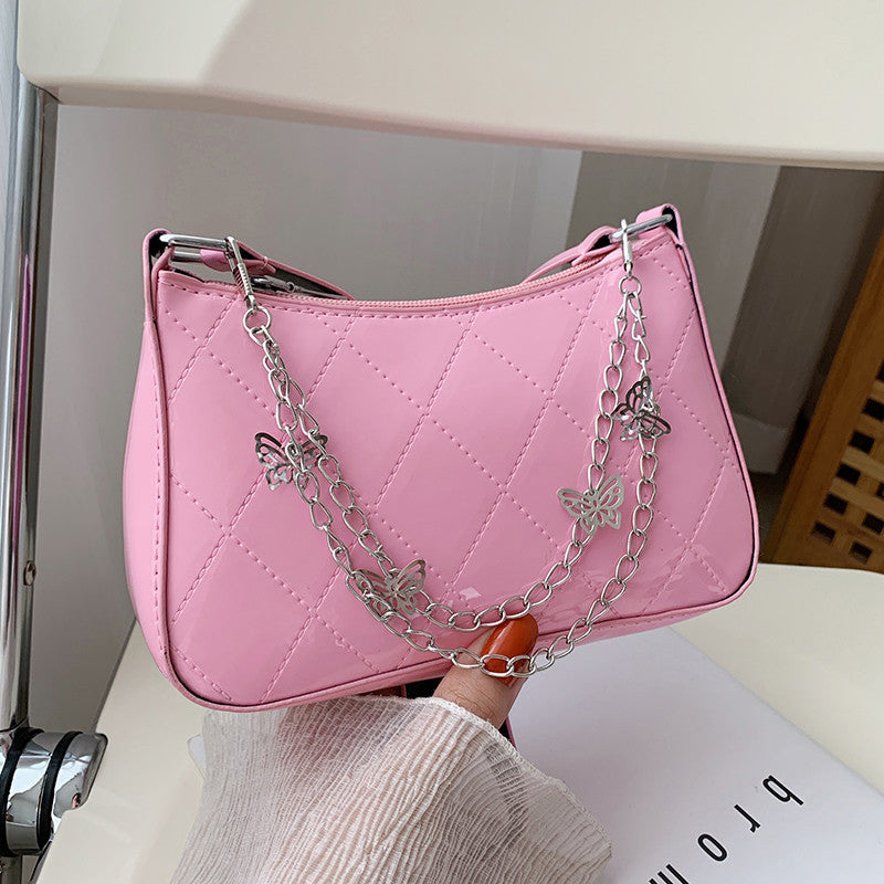 Women's Bag New Large Capacity One Shoulder Underarm Bag Butterfly Embroidery Line Rhombus Chain Bag