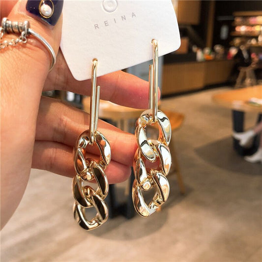 S925 Silver Needle Thick Chain Earrings Long Exaggerated Jewelry Personality Chain Earrings Female Hip-Hop Earrings