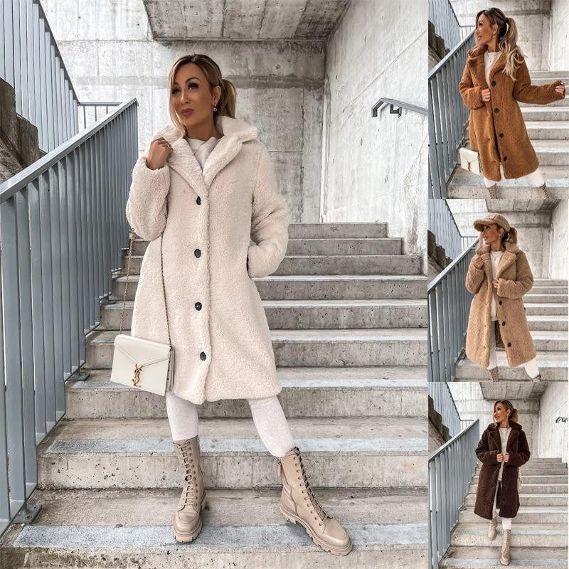 Popular women's fur long sleeved lapel women's fur top long jacket