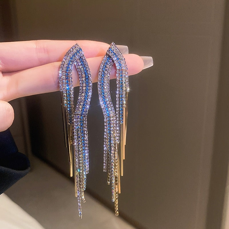 Colorful tassel earrings fashionable and versatile silver needle earrings