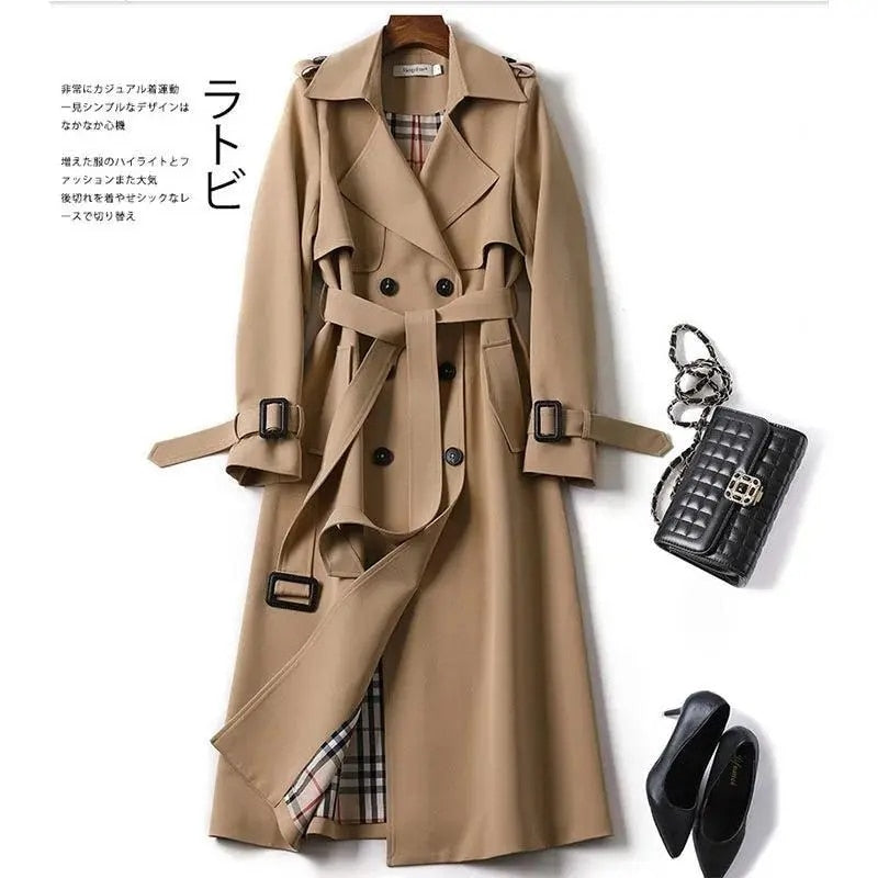 Windbreaker Women's Mid Length Spring And Autumn New Popular British Style Over The Knee Coat Spring And Autumn Coat