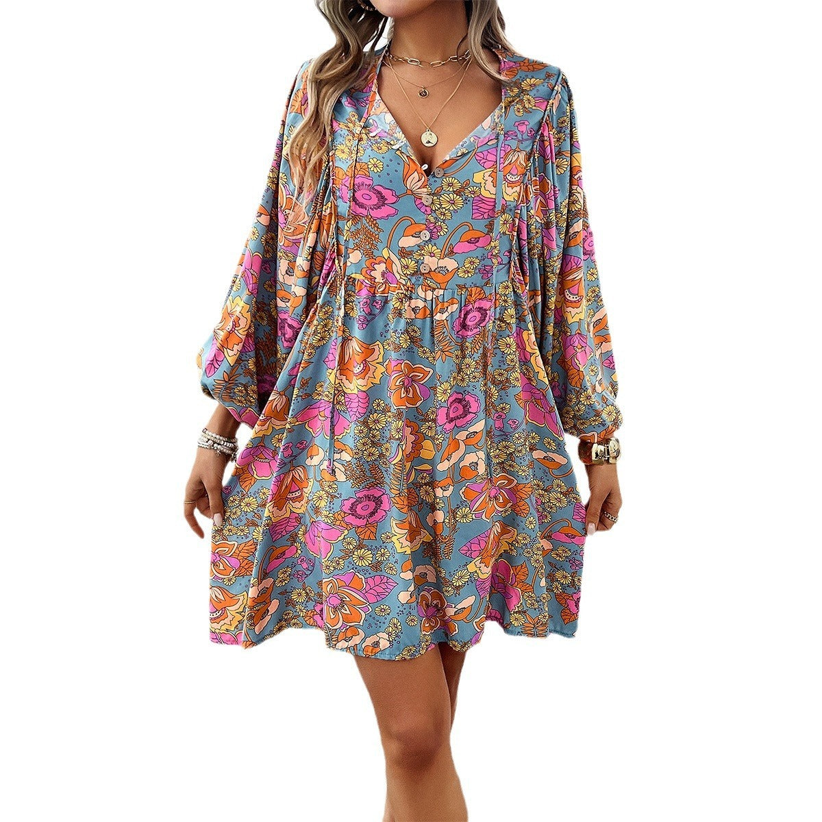 Women's spring/summer casual vacation printed long sleeved dress