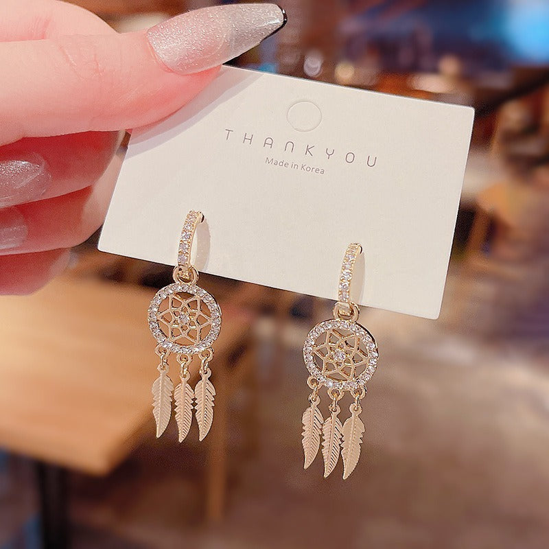 S925 silver needle mesh geometric tassel earrings with diamonds and super flash personalized design earrings internet celebrity