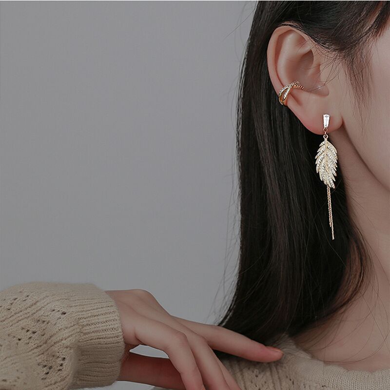 925 Silver Needle Stud Earrings Women's Long Fashion Earrings Tassel Earrings New Trendy Leaf Earrings