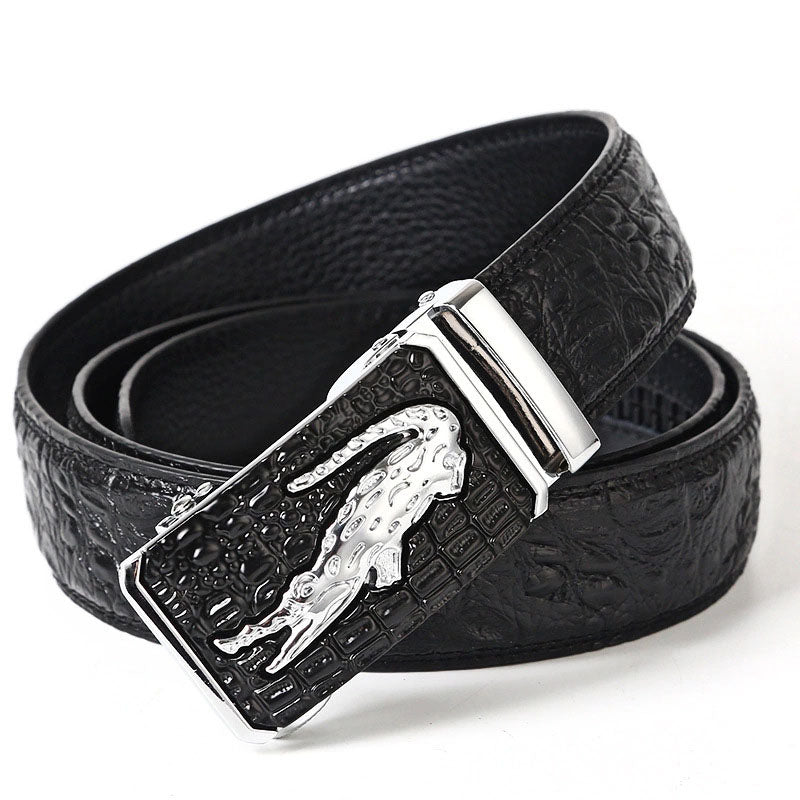 Belt men's genuine leather belt men's cowhide automatic buckle belt head men's wide crocodile leather pattern