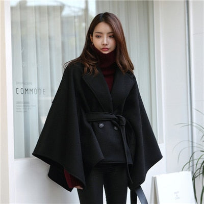 Women Winter Poncho Femme Black Cape Coat S-6XL Plus Size Cloak Ponchos and Capes Poncho Feminino Inverno Cape Femme Ponczo