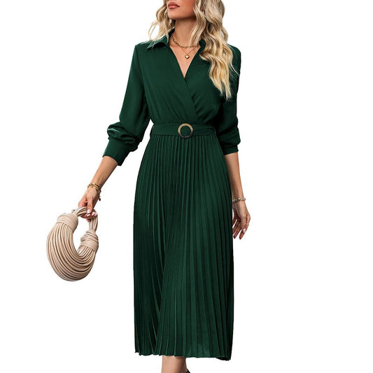 Wholesale popular spring and autumn European and American women's high-end solid color dresses