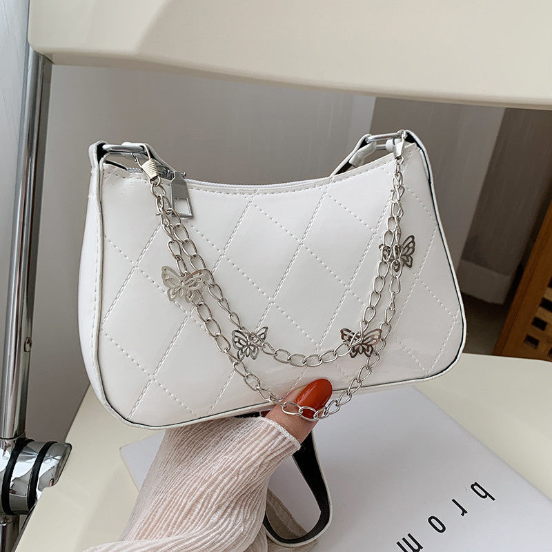 Women's Bag New Large Capacity One Shoulder Underarm Bag Butterfly Embroidery Line Rhombus Chain Bag