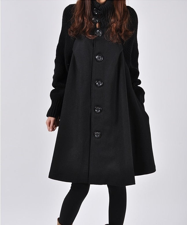 New oversized women's mid length loose fitting woolen coat cape woolen windbreaker coat