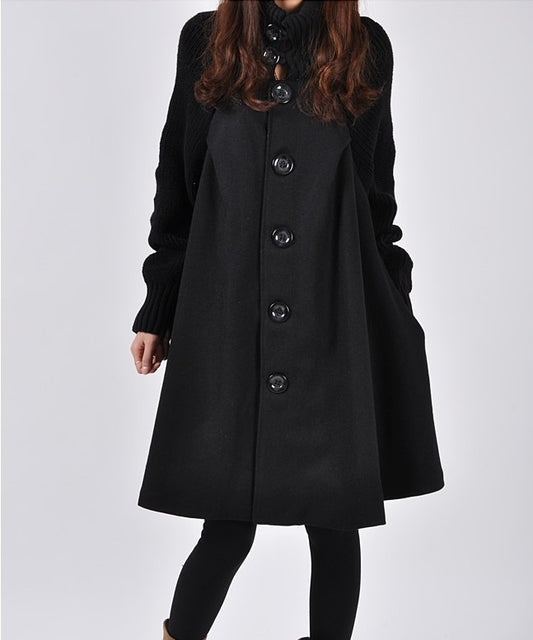 New oversized women's mid length loose fitting woolen coat cape woolen windbreaker coat